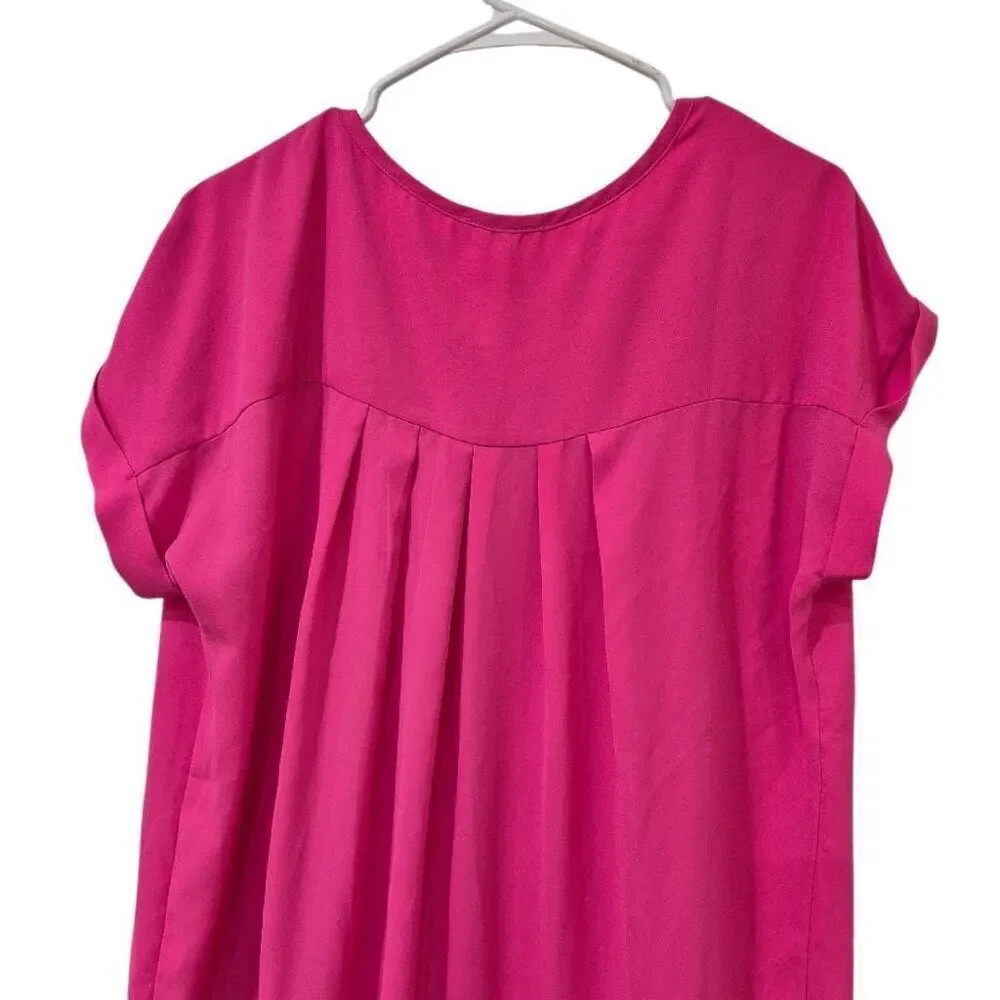 Pleione Women's Neon Pink Polyester Georgette Cuffed Short Sleeve Top EUC - Picture 2 of 10